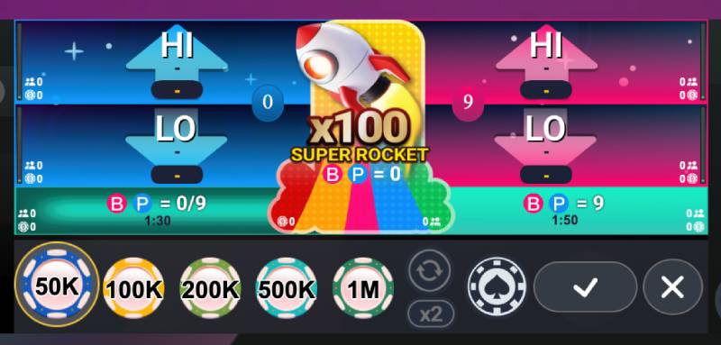 Các loại cược trong Rocket Hilo Baccarat