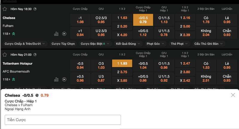 Chọn kèo hiệp 1 thay vì cả trận