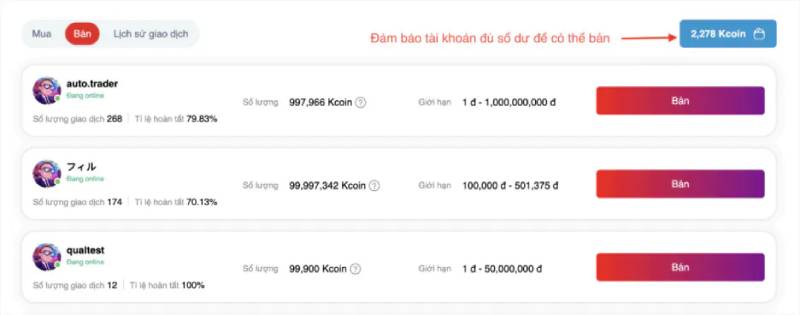 Hướng dẫn bán Kcoin