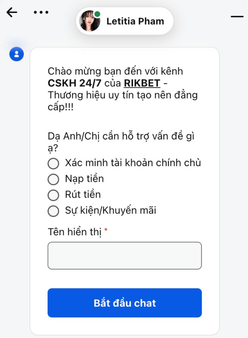 Liên hệ RikBet qua chat trực tuyến