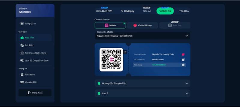 Nạp tiền qua ví điện tử